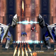 A gun plane shoots a mech.